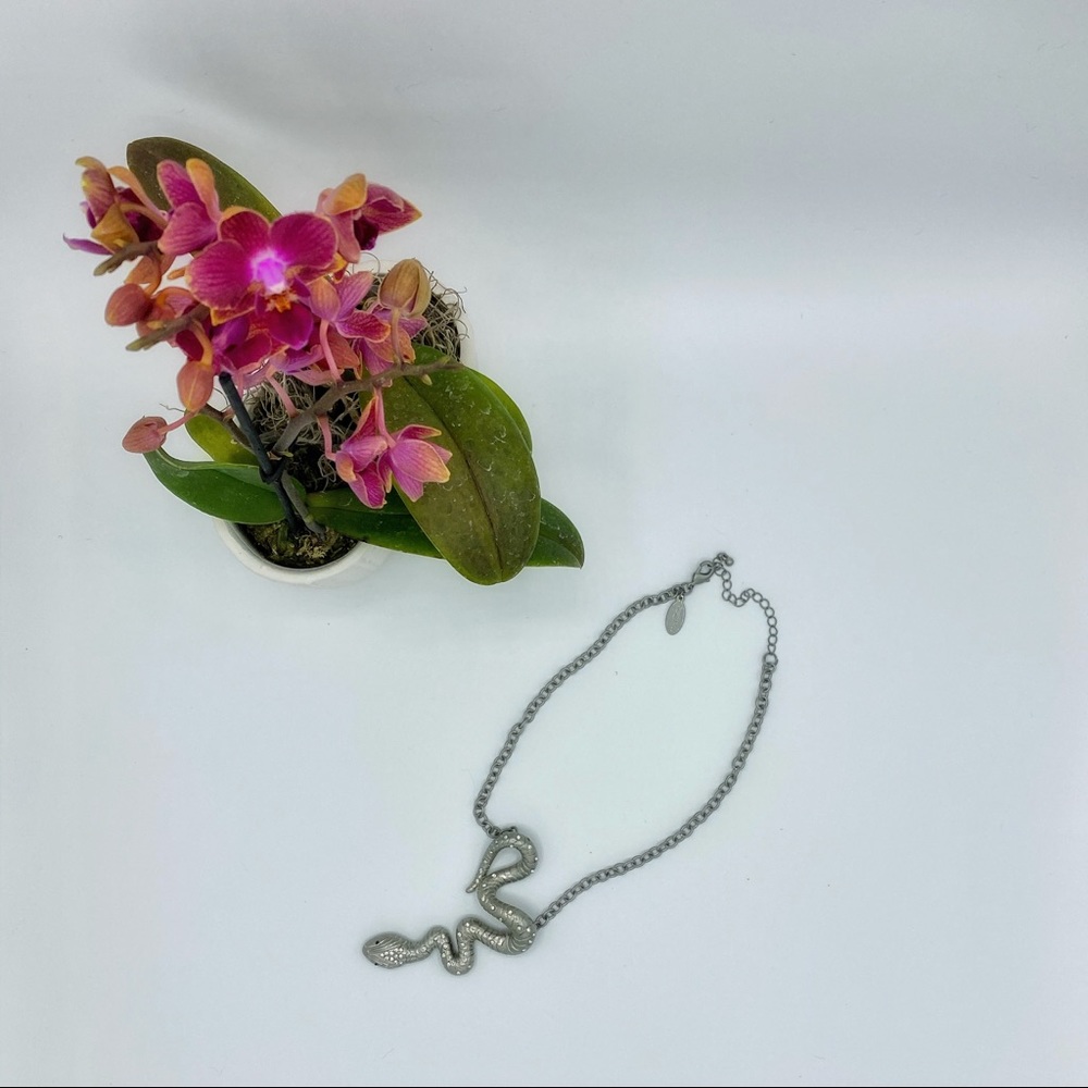 Silver snake necklace with imitation gemstones🤩🐍